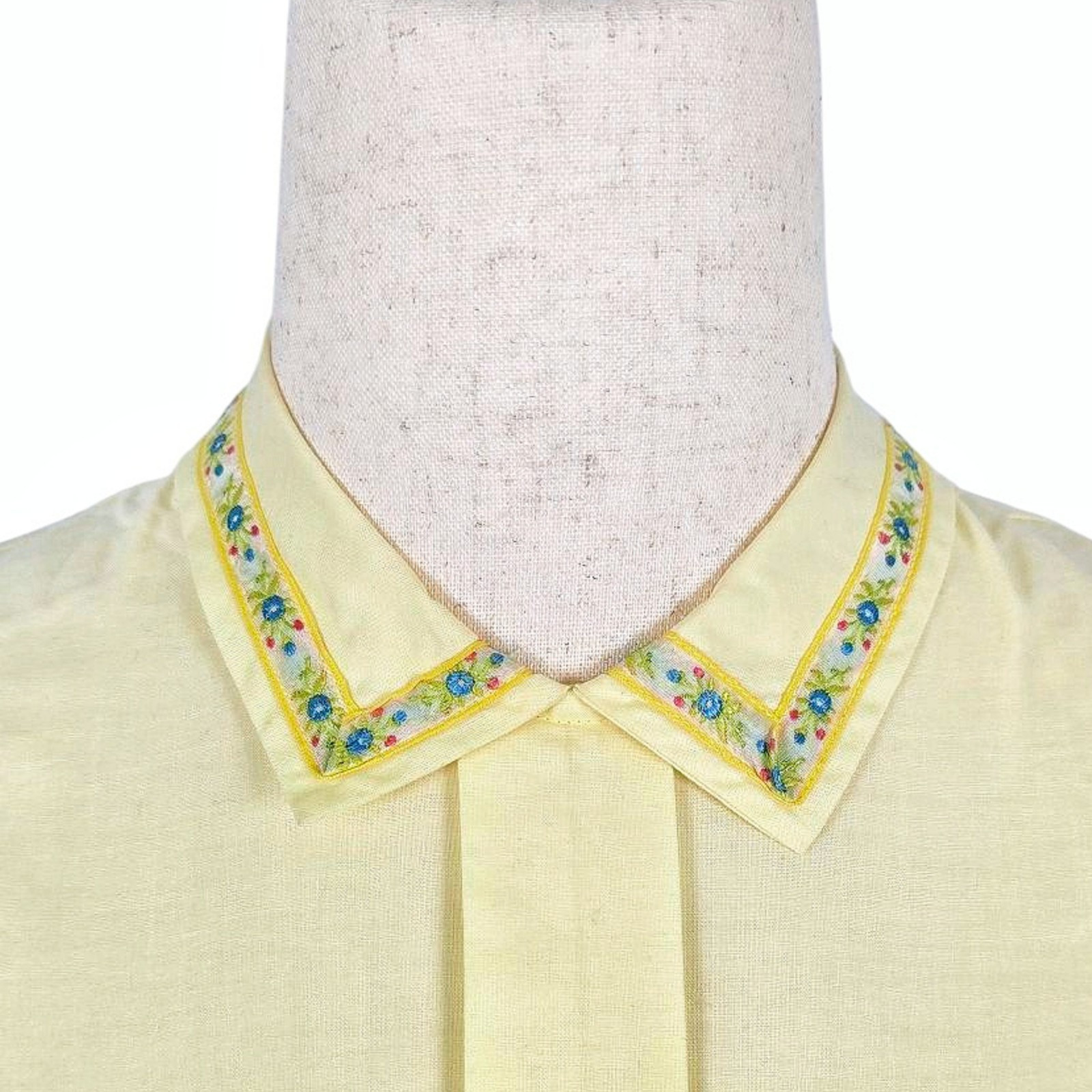 1950s Vintage Dress Belt Set 50s Summer Fit N Flare Cotton Yellow Embroidered XS