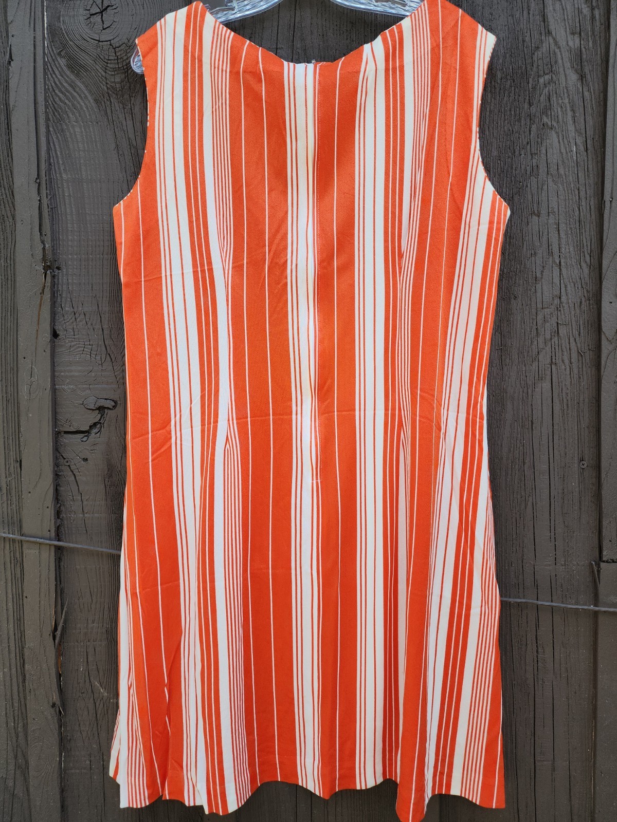 70s Handmade Orange White Stripe Silky Double Knit Polyester Dress Womens XL-1X