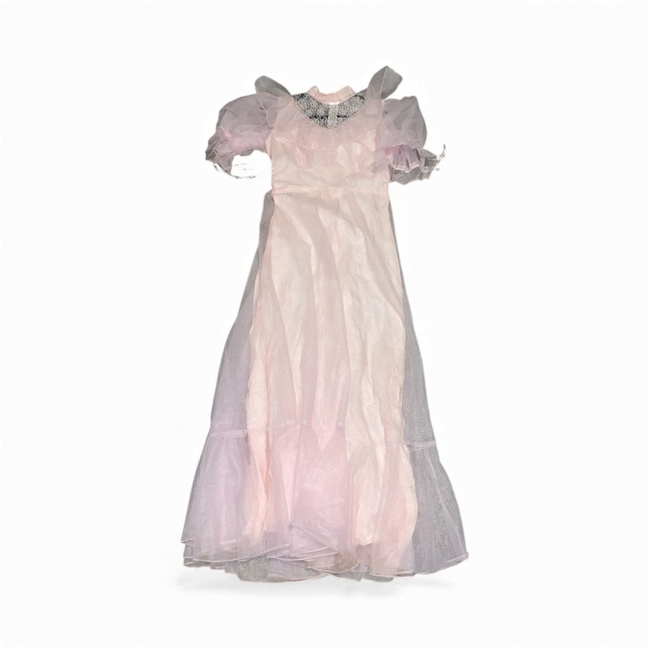 Vintage 1930s Sheer Pink Organdy Gown with Puff Sleeves