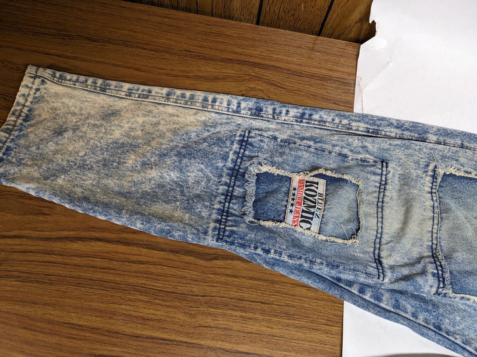 80s Vintage Kozmic Bluez Acid Wash Patchwork Jeans 33/32