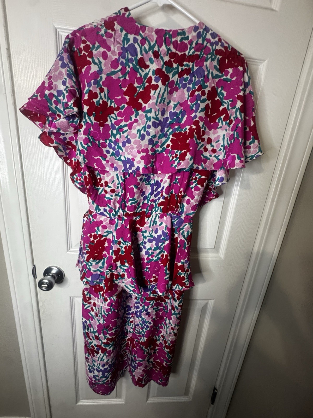 Vintage Jack Mulqueen Silk Dress Floral Wrap Peplum 80s 90s Cottagecore 10