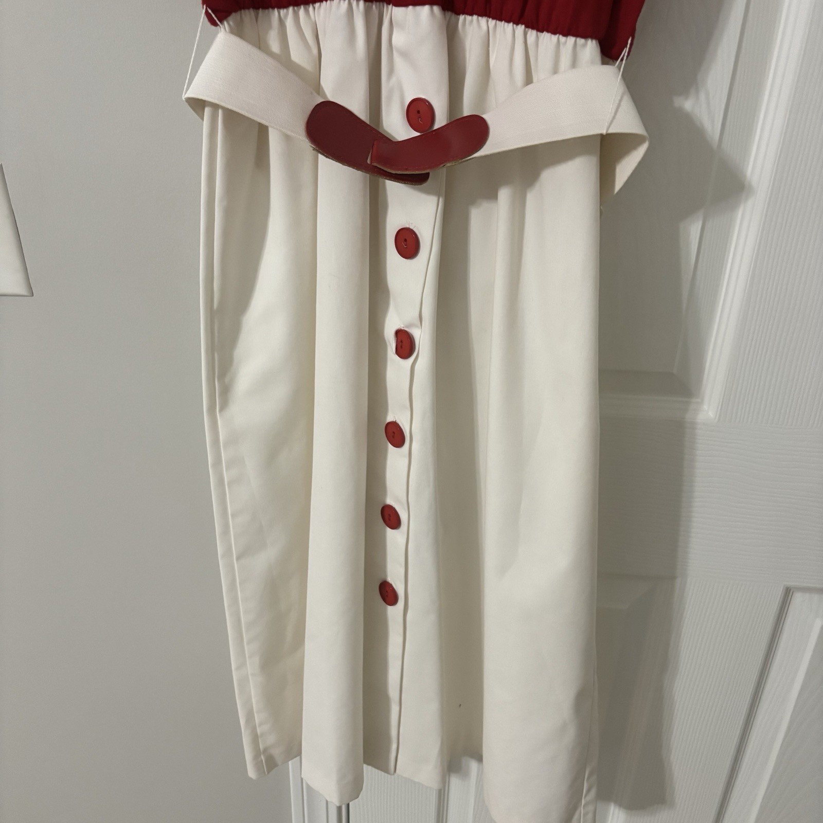 VINTAGE 1960s 70s WALDEN CLASSIC BURGUNDY RED DRESS & BELT SIZE 14 COTTON POLY