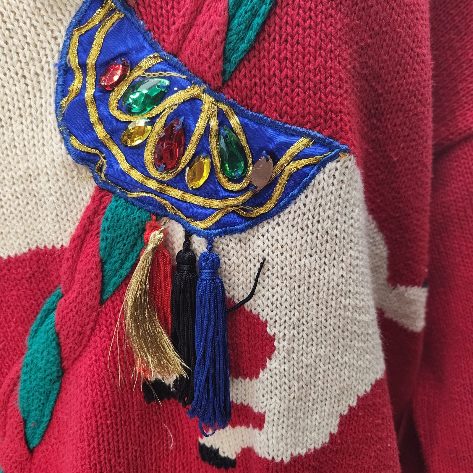 Vintage Jordache Studios Carousel Horse Crew Neck Sweater Sz M Red/Green Holiday