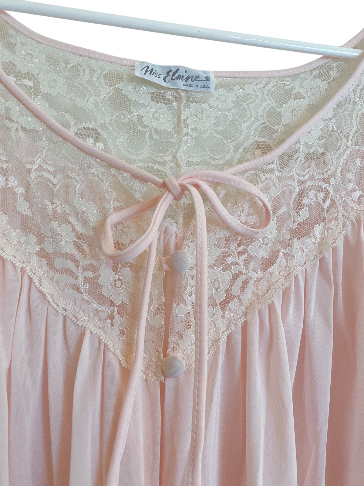 Vintage Miss Elaine Pink Peignoir Nightgown Robe Set Lace Nylon Size Medium EUC!