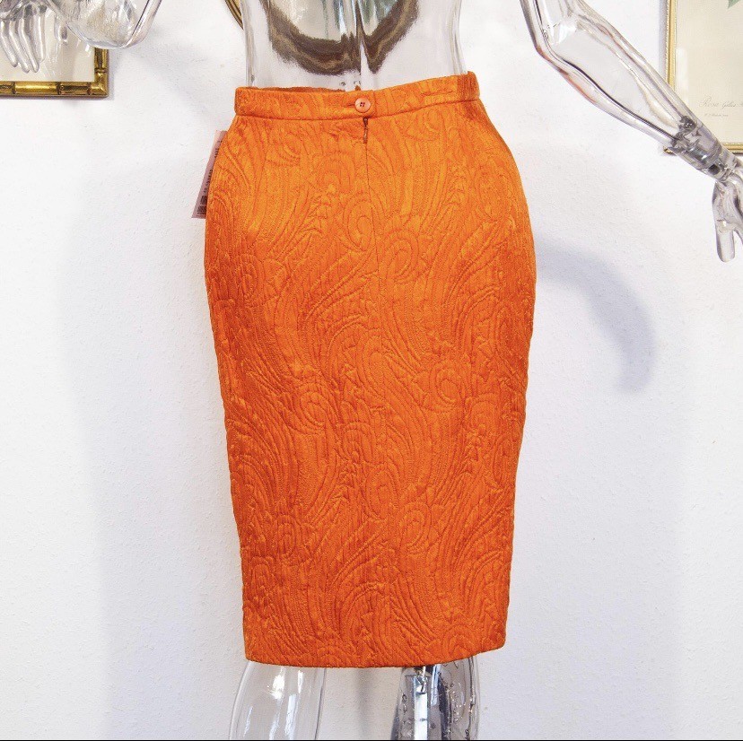 Vintage 1980s Escada Orange Wool Silk Skirt Suit Gold Button Size M UK 12