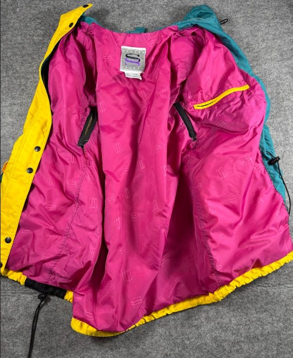 Vintage Slalom Colorblock Ski Jacket Women&rsquo;s M / 10 Retro 80s Neon Winter Coat