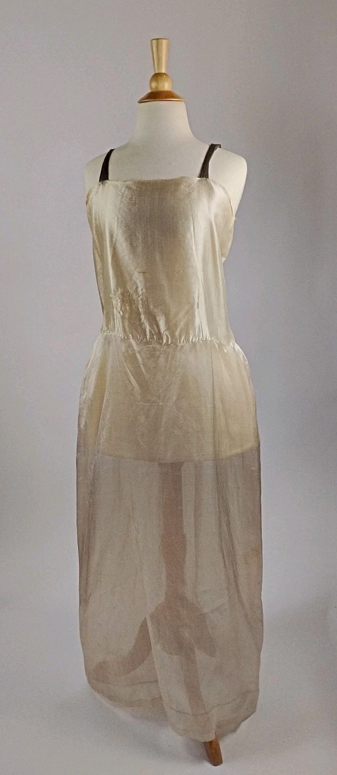 Vintage 1960s Sheer Organza Evening Dress Champagne Full Length Formal