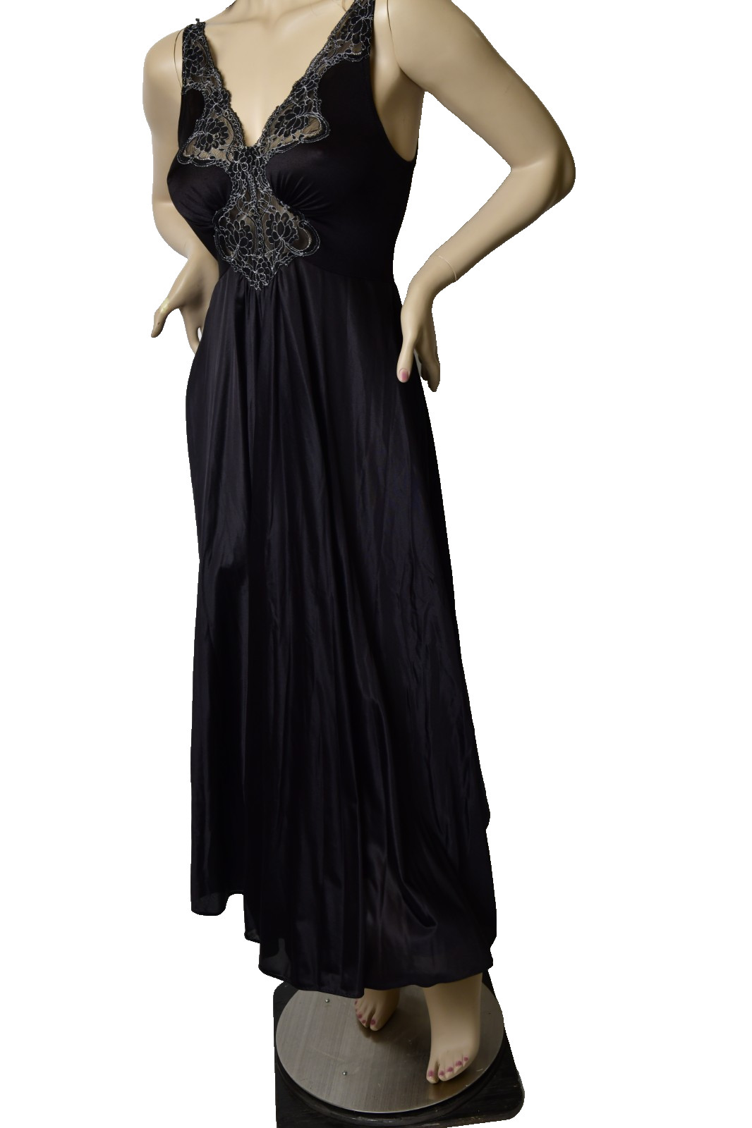 Vintage Black Vandermere Olga Style Size Med Long Nightgown