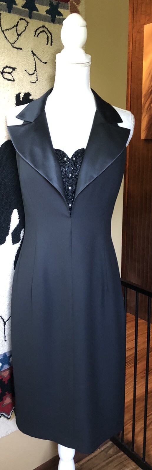 Ever Beauty Black on Black Tuxedo Formal Dress Size 8 Vintage 80’s Great Cond