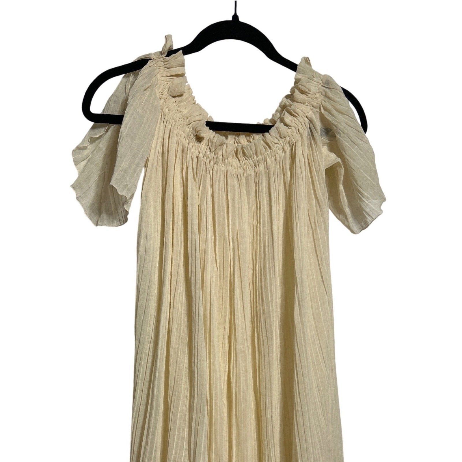 VTG Split Shoulder Sheer Ruffled Night Gown Cream Women&rsquo;s 16&Prime; Wide 48&Prime; Long