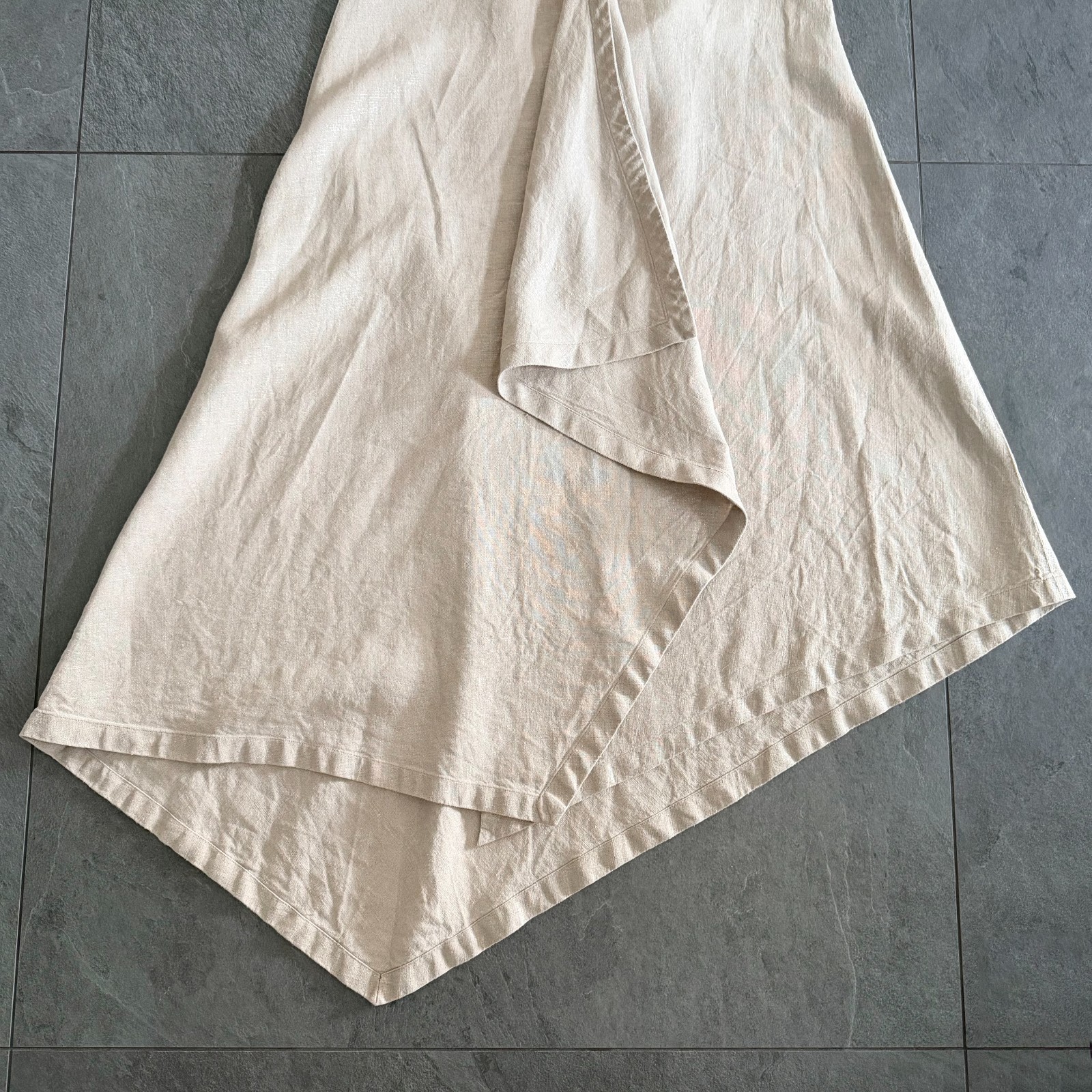 GIANFRANCO FERRE beige asymmetrical flared sleeveless linen dress size 44