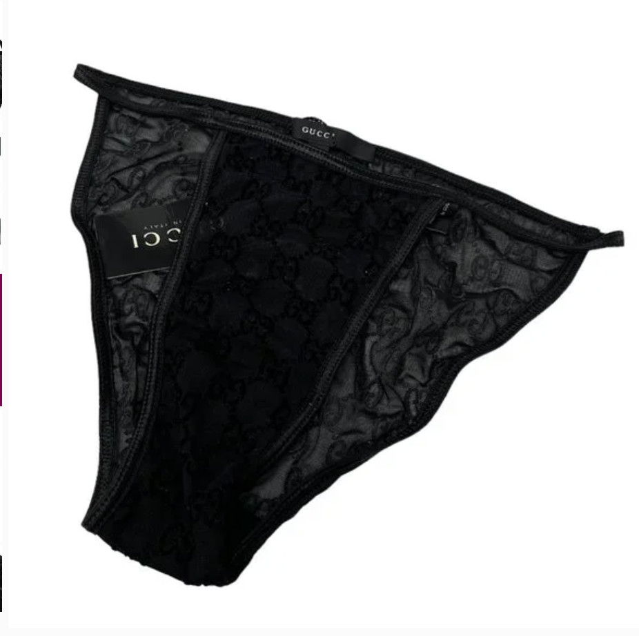GUCCI Vintage GG Monogram Logo Bra Shorts Set #XS Underwear Black Nylon