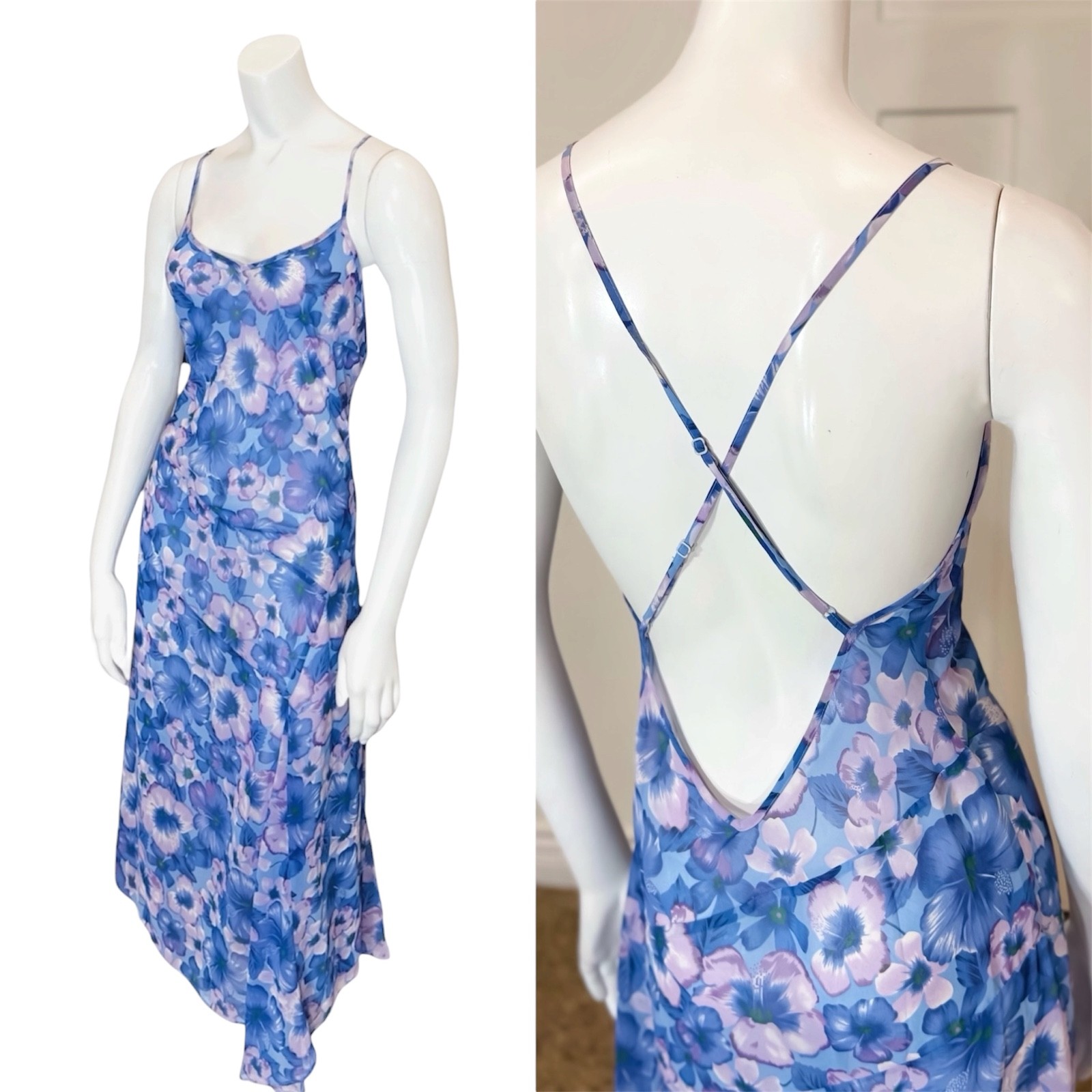 Vintage 90&rsquo;s y2k SHEER FLORAL SUMMER DRESS M Bias Cut Sexy Sun Beach Festival