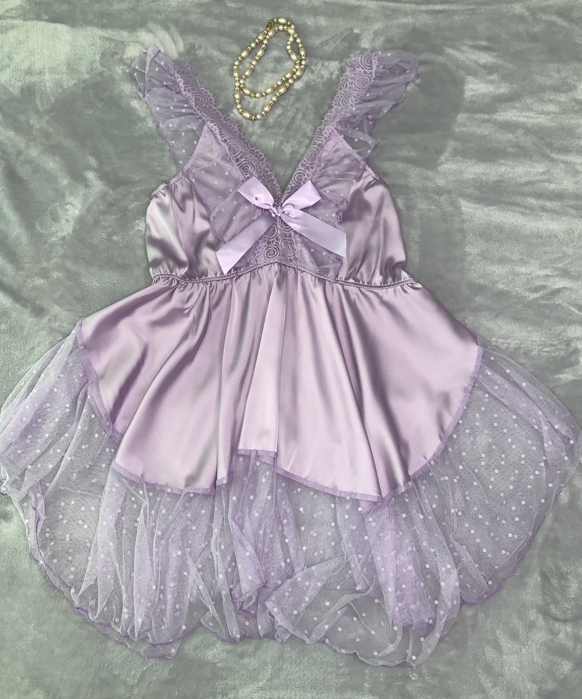 NEW Glossy satin & Chiffon Babydoll 2X Satin BOW FULL SKIRT Heavenly