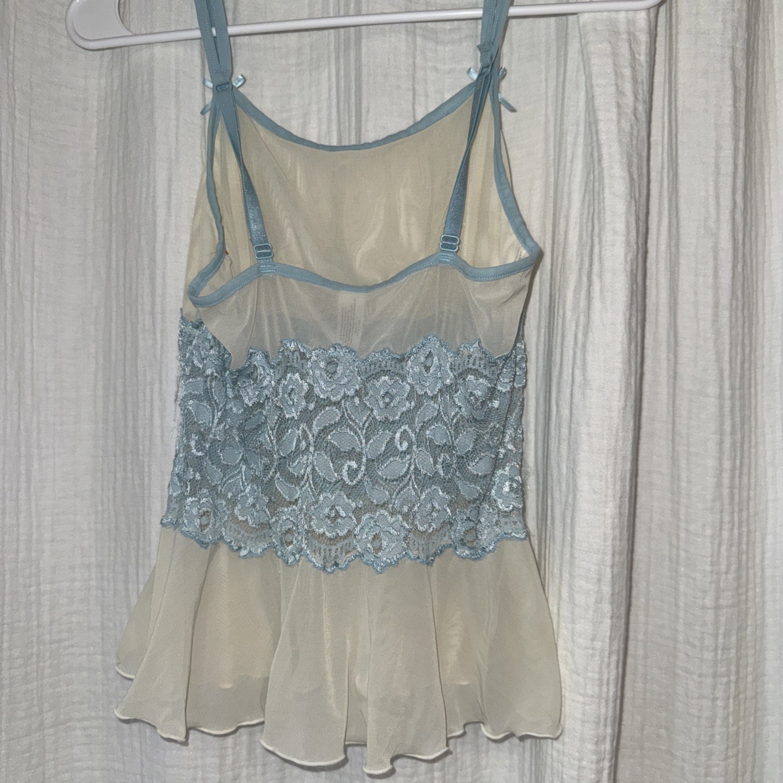 Ivory Blue Chiffon Lace Cami Tank Babydoll top small Dairy Fairy Whimsicore Y2K