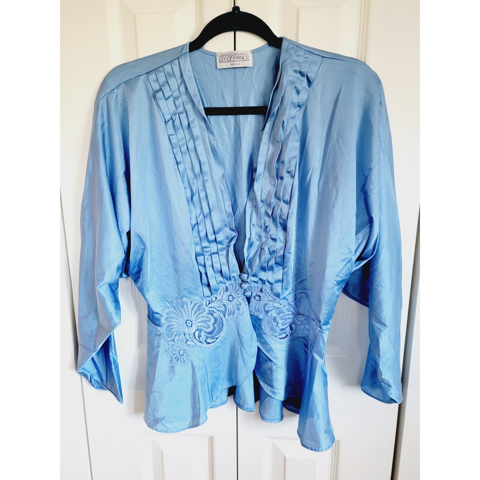 Lily Of France M Vintage 60&rsquo;s Long Nightgown Robe Blue Set Union Made USA Lace