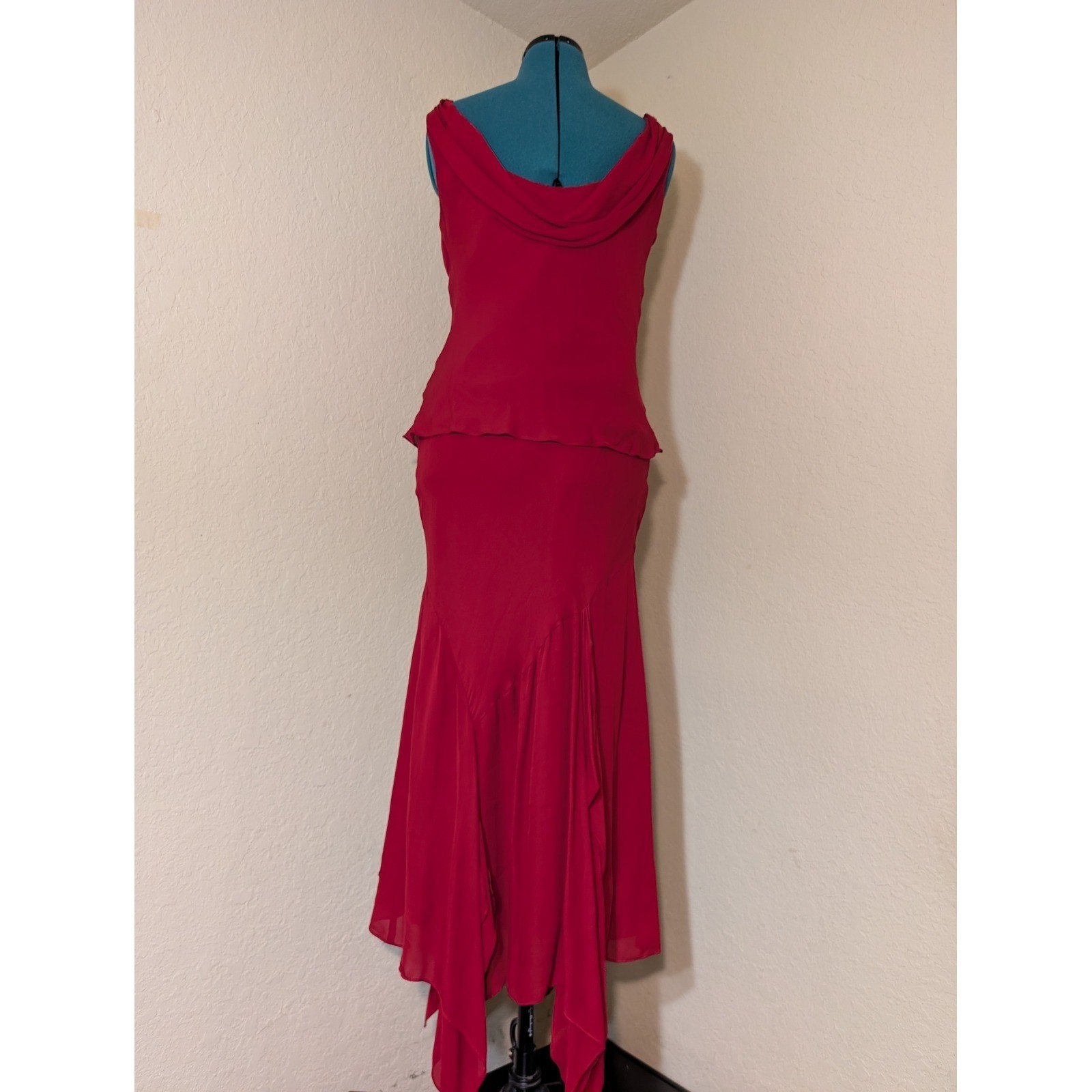 I.C.E. Vintage Rare Red 100% Silk Beaded 2 Piece Skirt Set Fairycore M