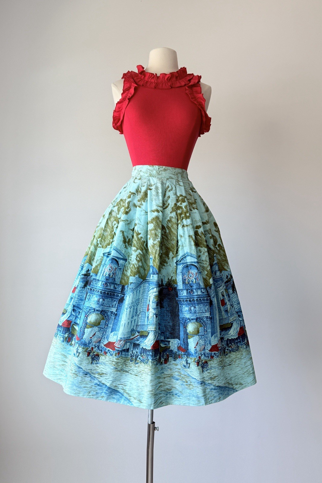 Vintage Millworth Renaissance Skirts Lot (2) Cotton Novelty Border Print XS 24