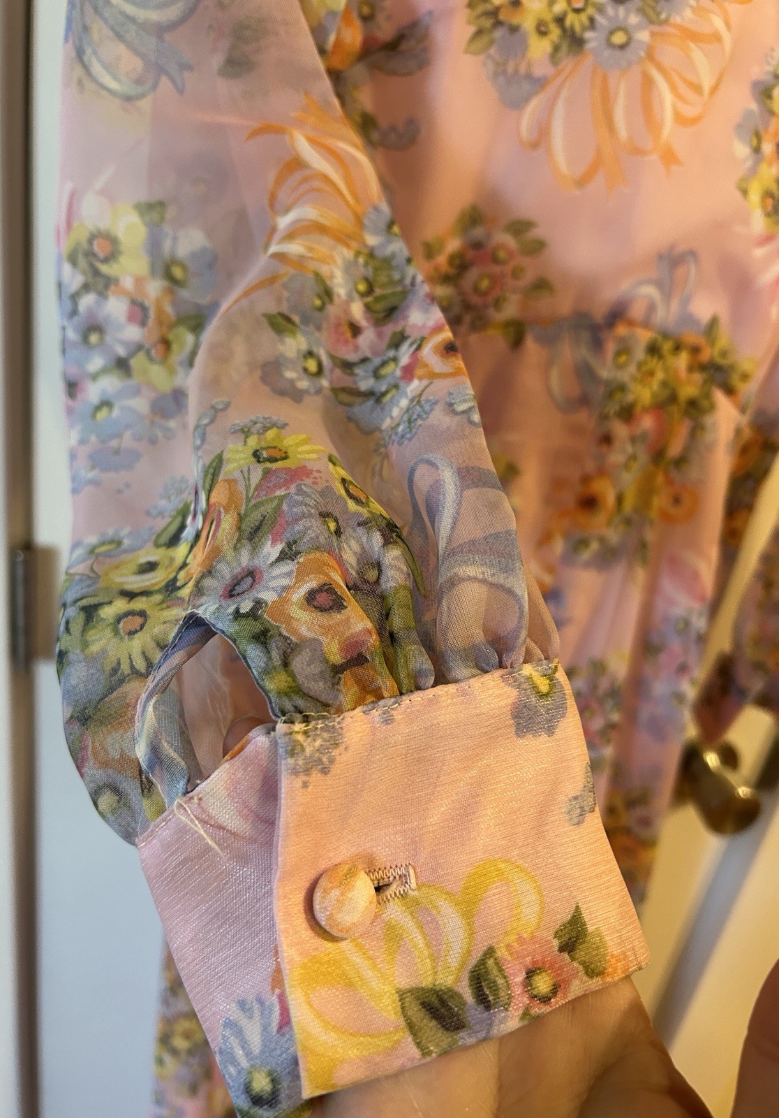Avalon Classics Pink Floral Chiffon Maxi Dress Gown Sz 12 Cottage ILGWU Label