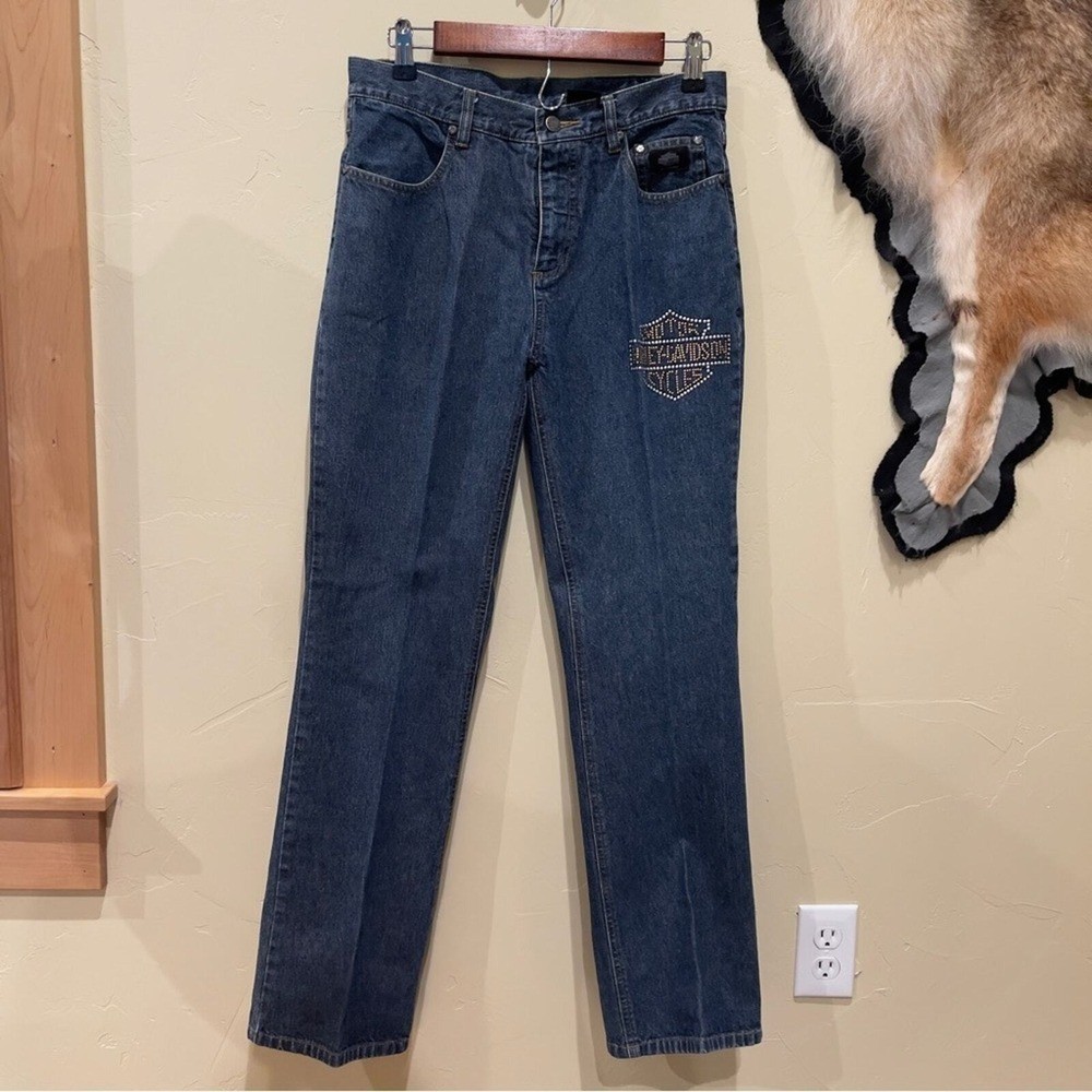 Harley-Davidson Size 8 Rhinestone Jeans Moto Bikercore Biker Babe Straight Leg