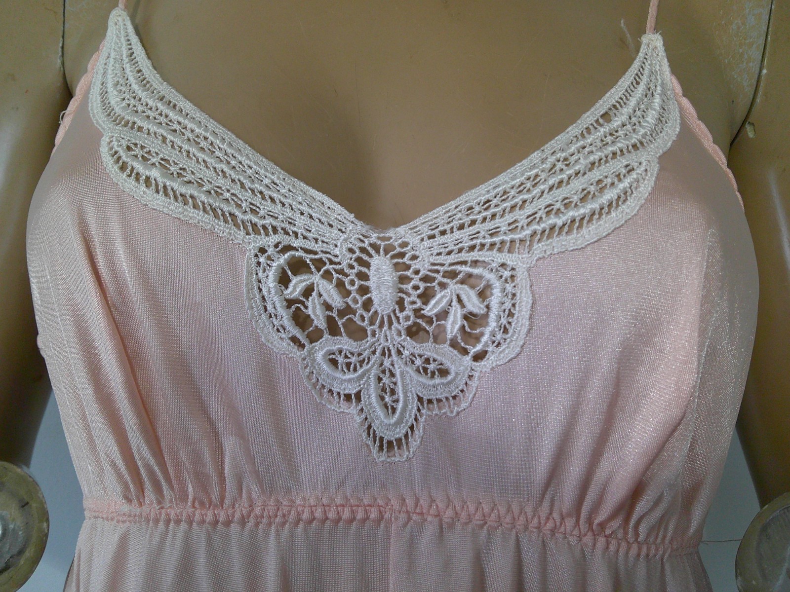 Vtg Monika Tilley Vassarette Peach Silky Nylon & Lace Full Sweep Lng Nightgown M