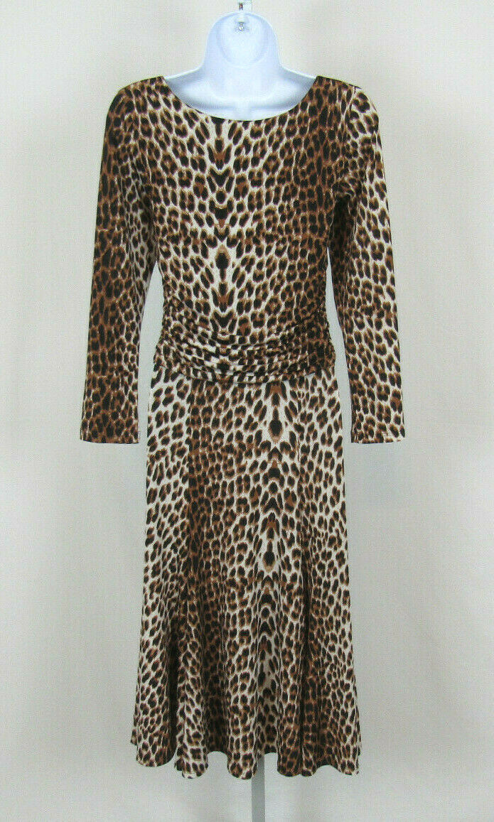 VTG 1980s 90s SHARON MAX LEOPARD PRINT POLY LYCRA STRETCH DRESS DRAPING