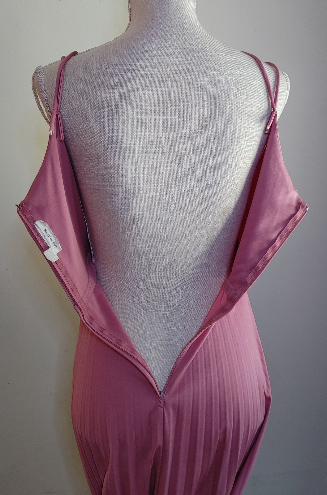 Vintage 70s Disco Dress Pink Rose Pleated Maxi Formal Bridesmaid Clark Zipper