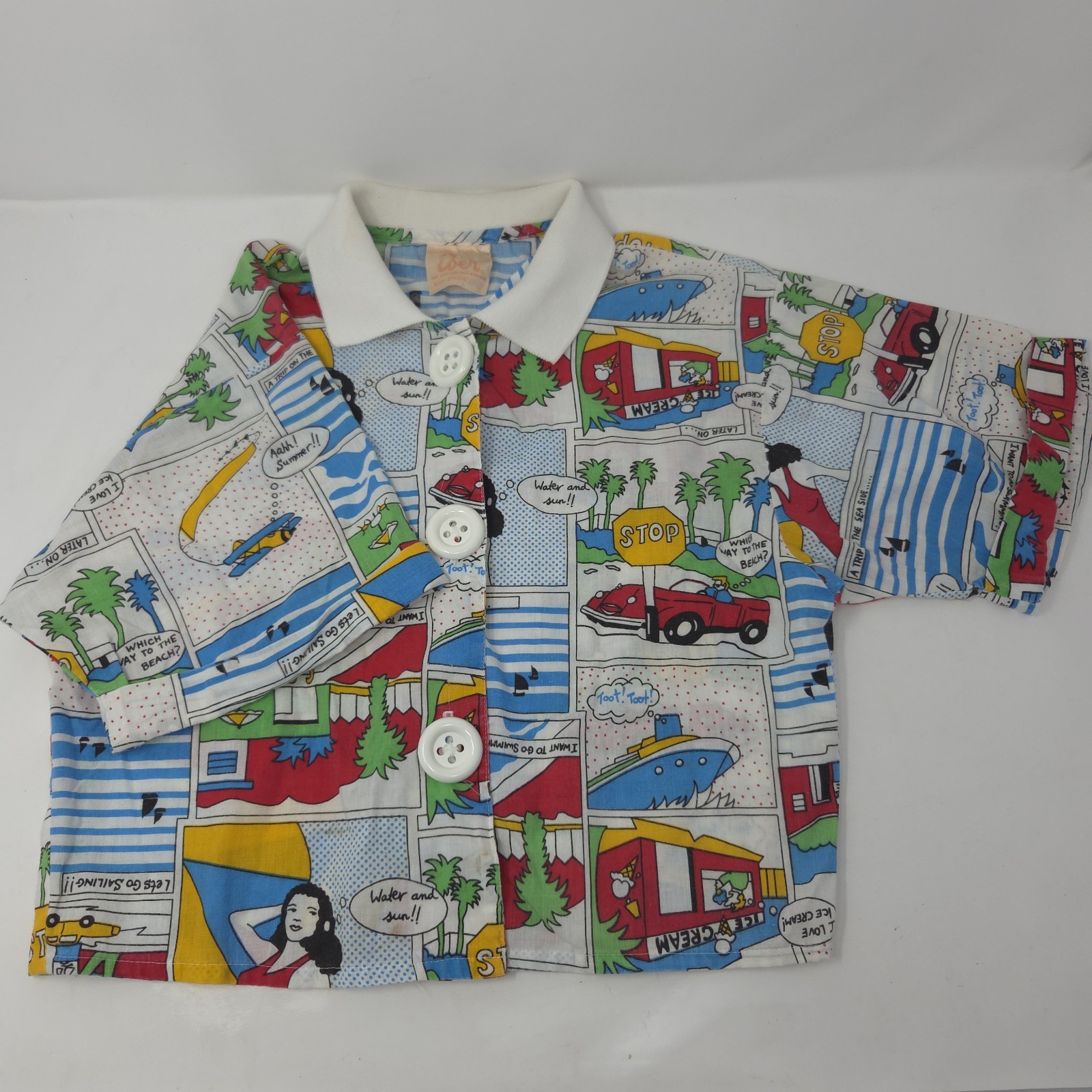 Eber San Francisco Women&rsquo;s Small 70s Vtg Top Shirt Comic Strip All Over Print