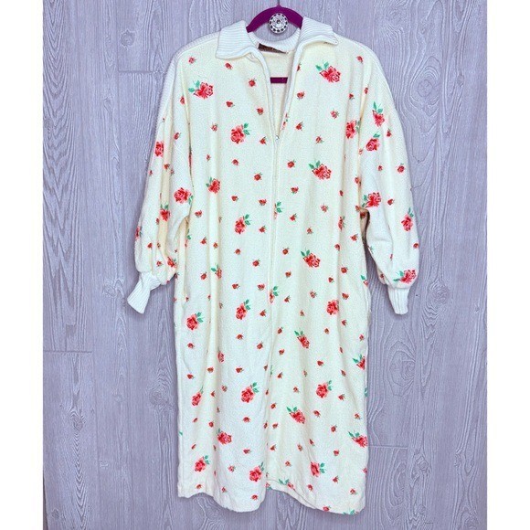 Vintage David brown of California rose floral zip long sleeve pajama house dress