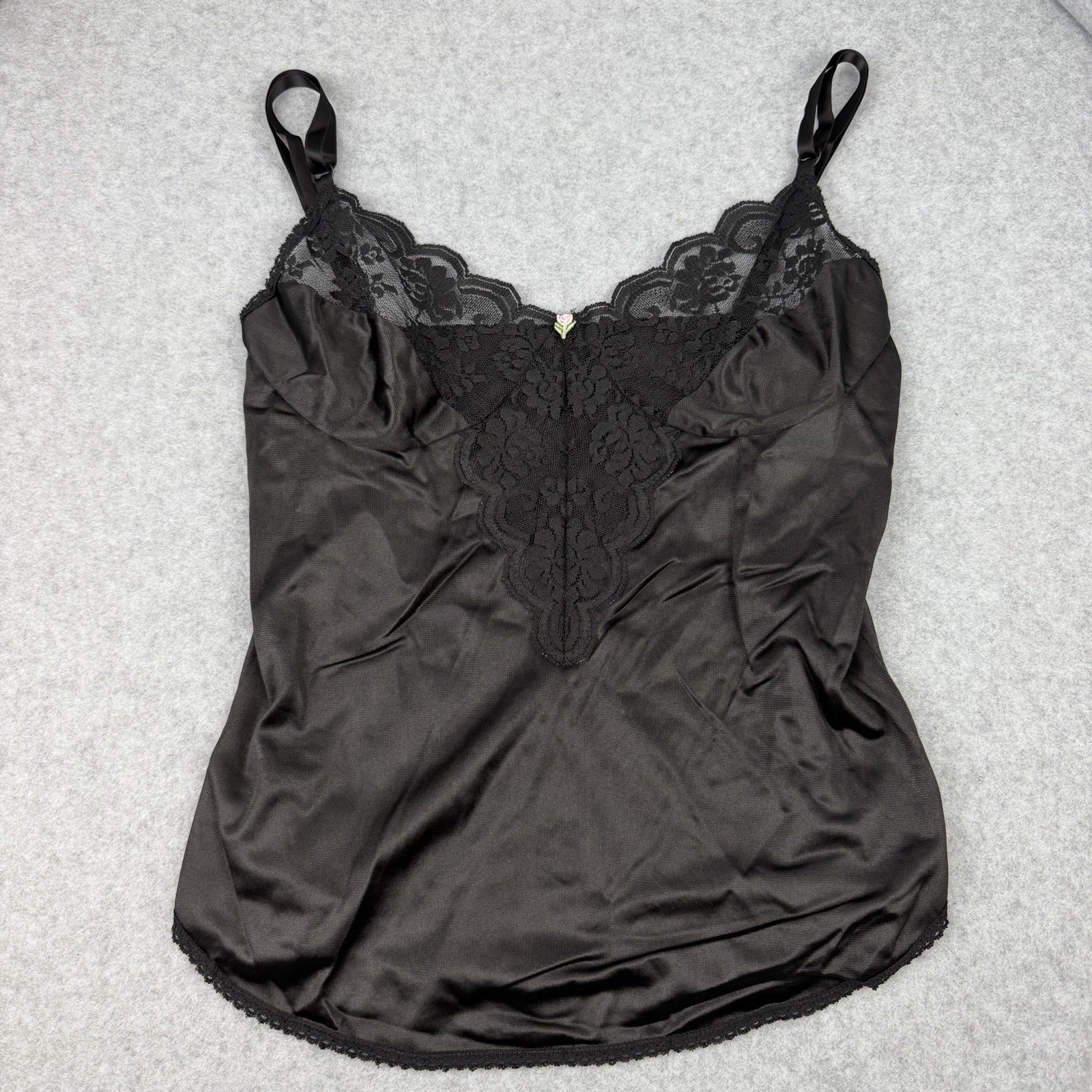 Vintage Maidenform Chantilly Size 34 Antron III Nylon Lace Cami Top Black