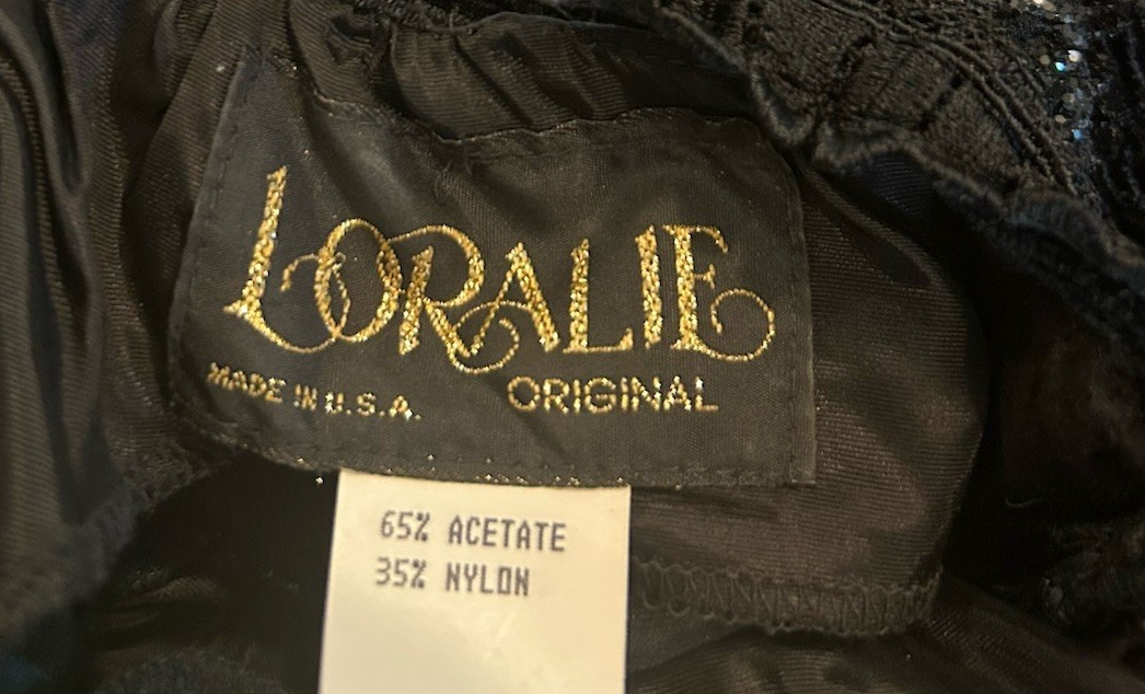 VTG Loralie 80s 90s Evening Gown Dress Beaded Sequin Lace Velvet Goth Black 16