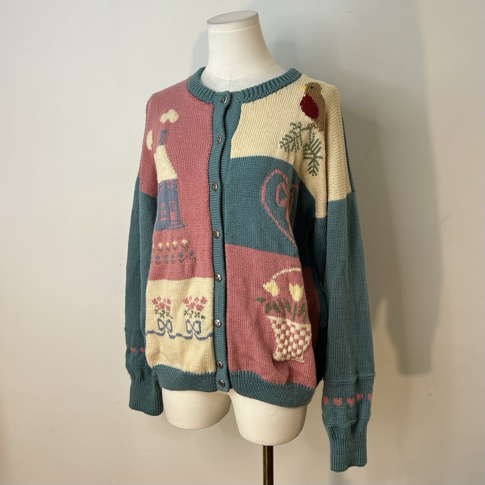 80s 90s Hand Knit Wool Sweater Cottagecore Grandma Coquette 40 Inch Bust