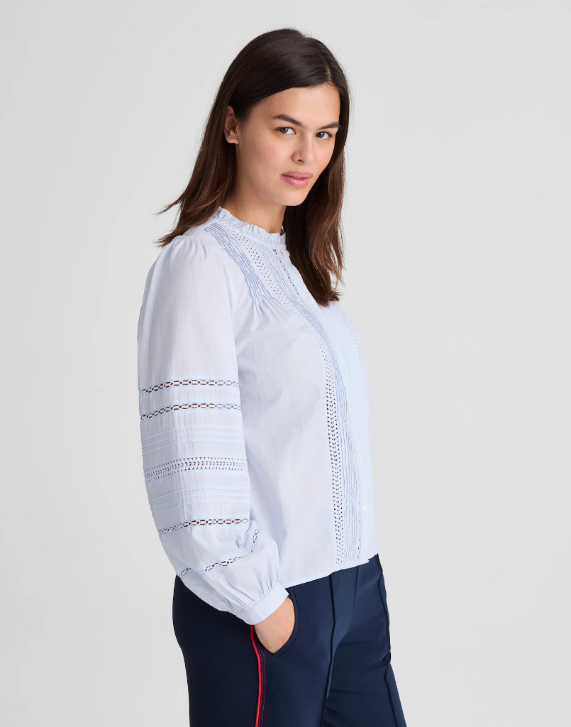 NWT Madewell Lace-Insert High-Neck Pintuck Top