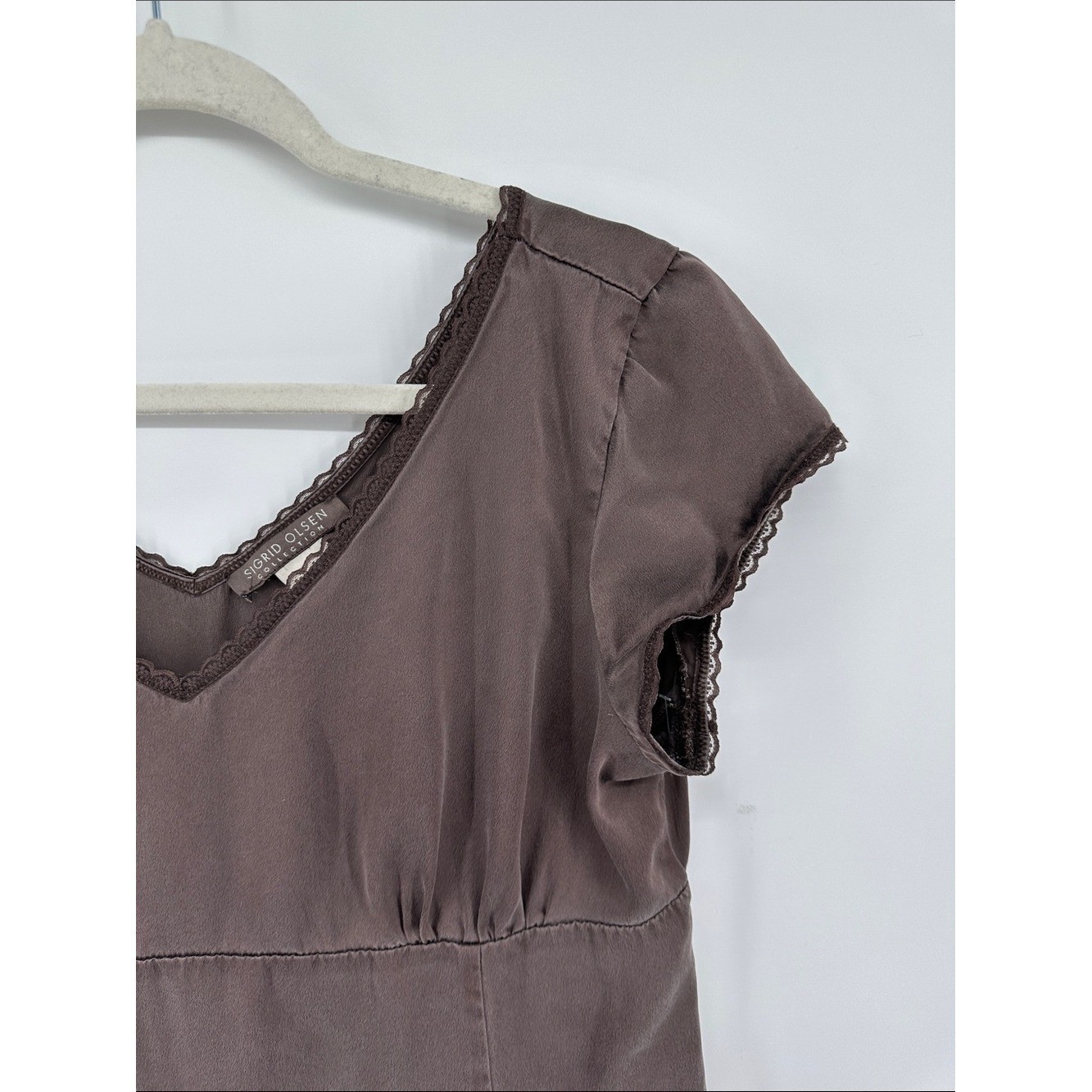 Sigrid Olsen Y2K VTG Fairycore Whimsigoth Brown V-Neck Short Sleeve Blouse Sz10P