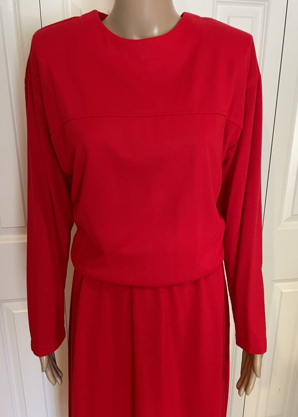 Vintage Stuart Alan 12 Bright Red Soft Knit Acrylic Bubble Waist Holiday Dress