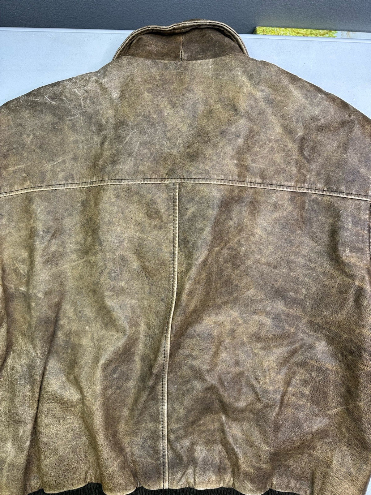 Brown Leather Bomber Jacket Unisex Size Medium By The Flight Club Made in Korea