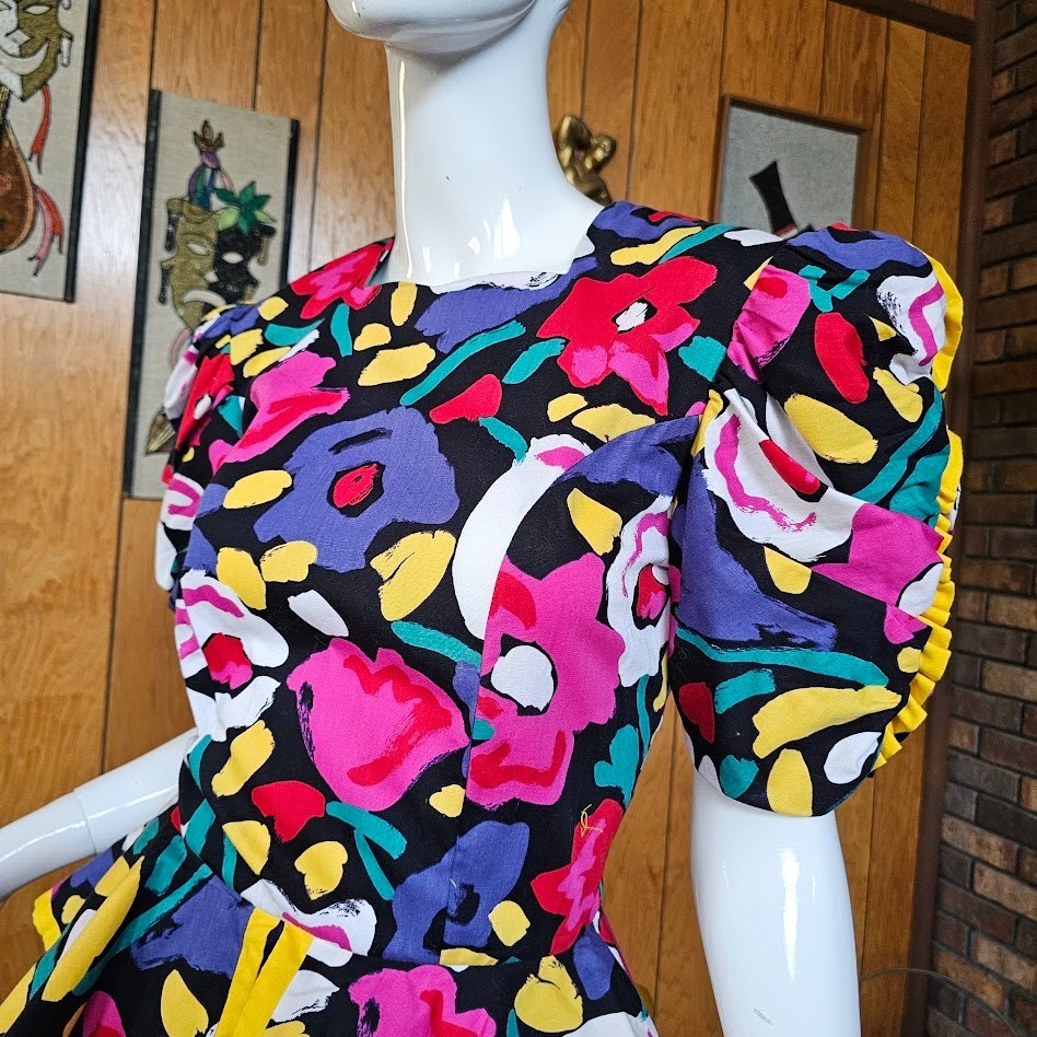 Vintage 80s Abstract Floral Postmodern Dynasty Cocktail Party Wiggle Dress S/M