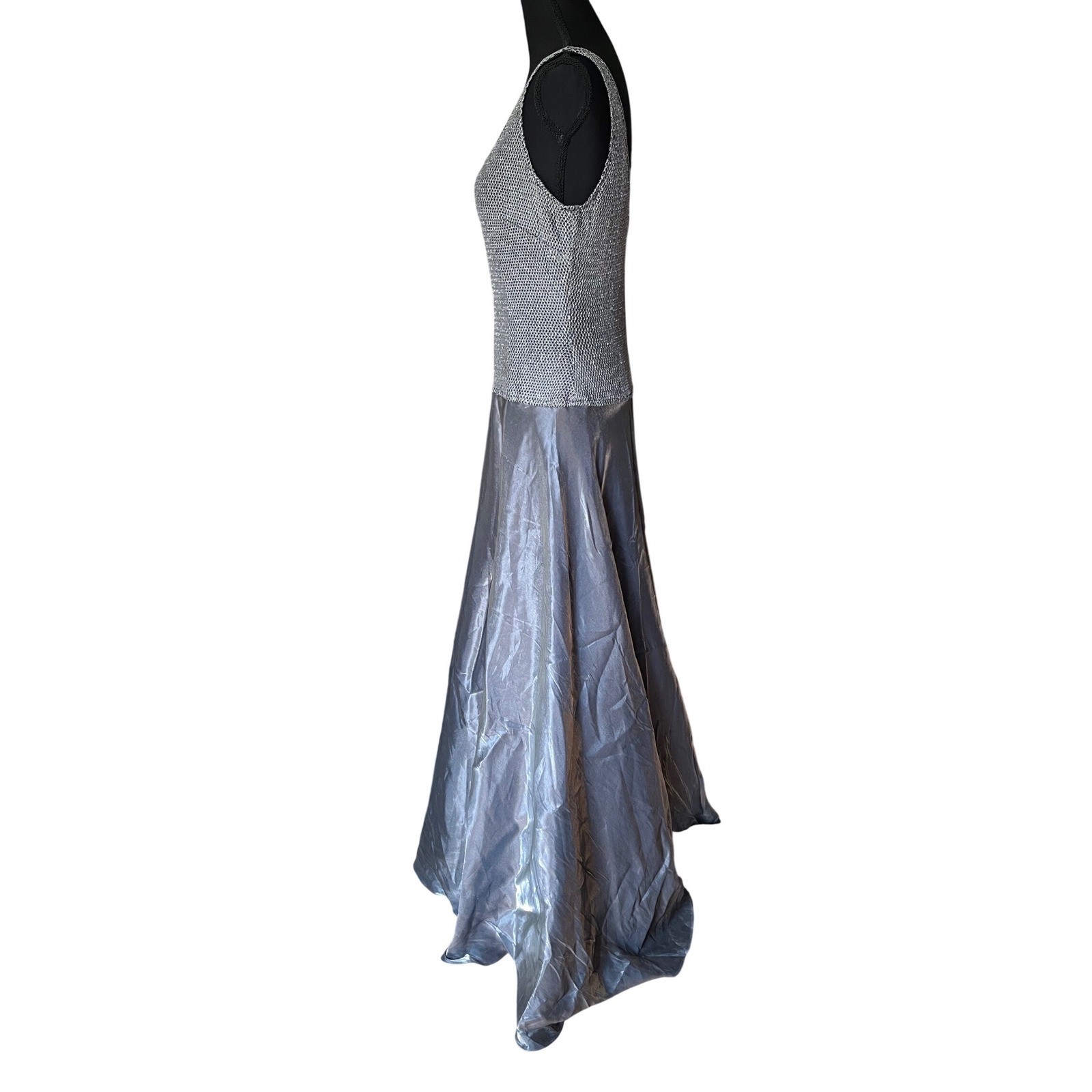 Cachet Vintage 90s Metallic Silver Evening Gown Cardigan 8 Medieval Chainmail