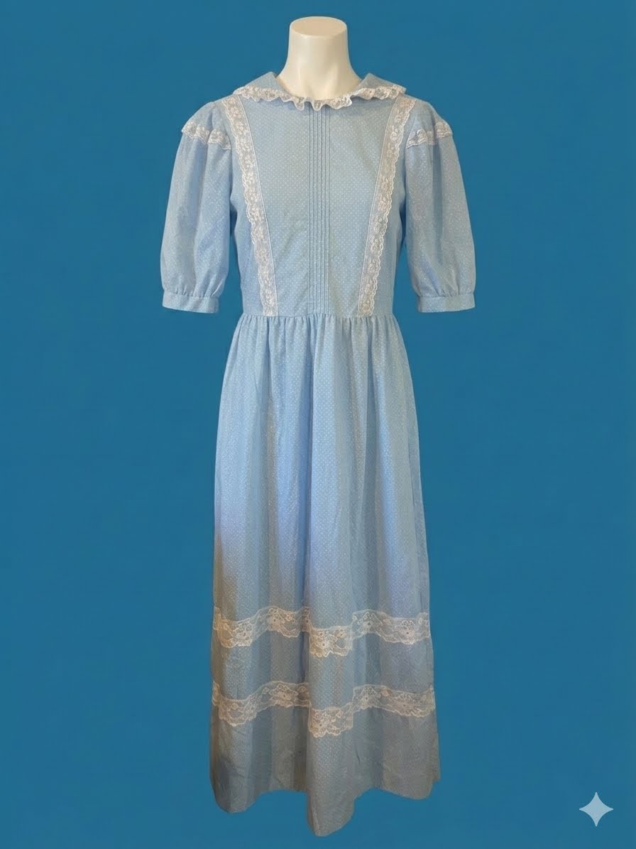 Vintage Blue Prairie Style Doni Girl Of California Cottagecore Maxi Dress Small
