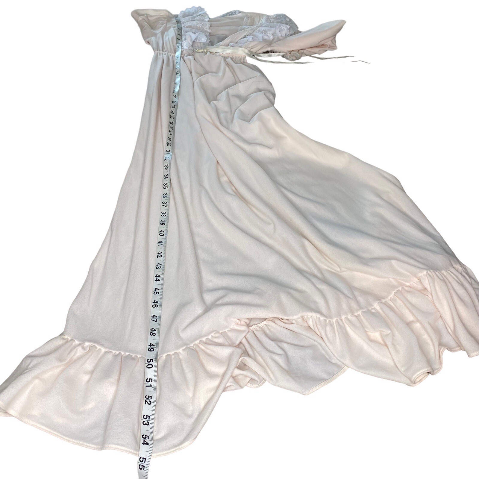 VTG 70&rsquo;S VAL MODE WHITE PINK LACE NYLON BLEND NIGHTGOWN SZ S