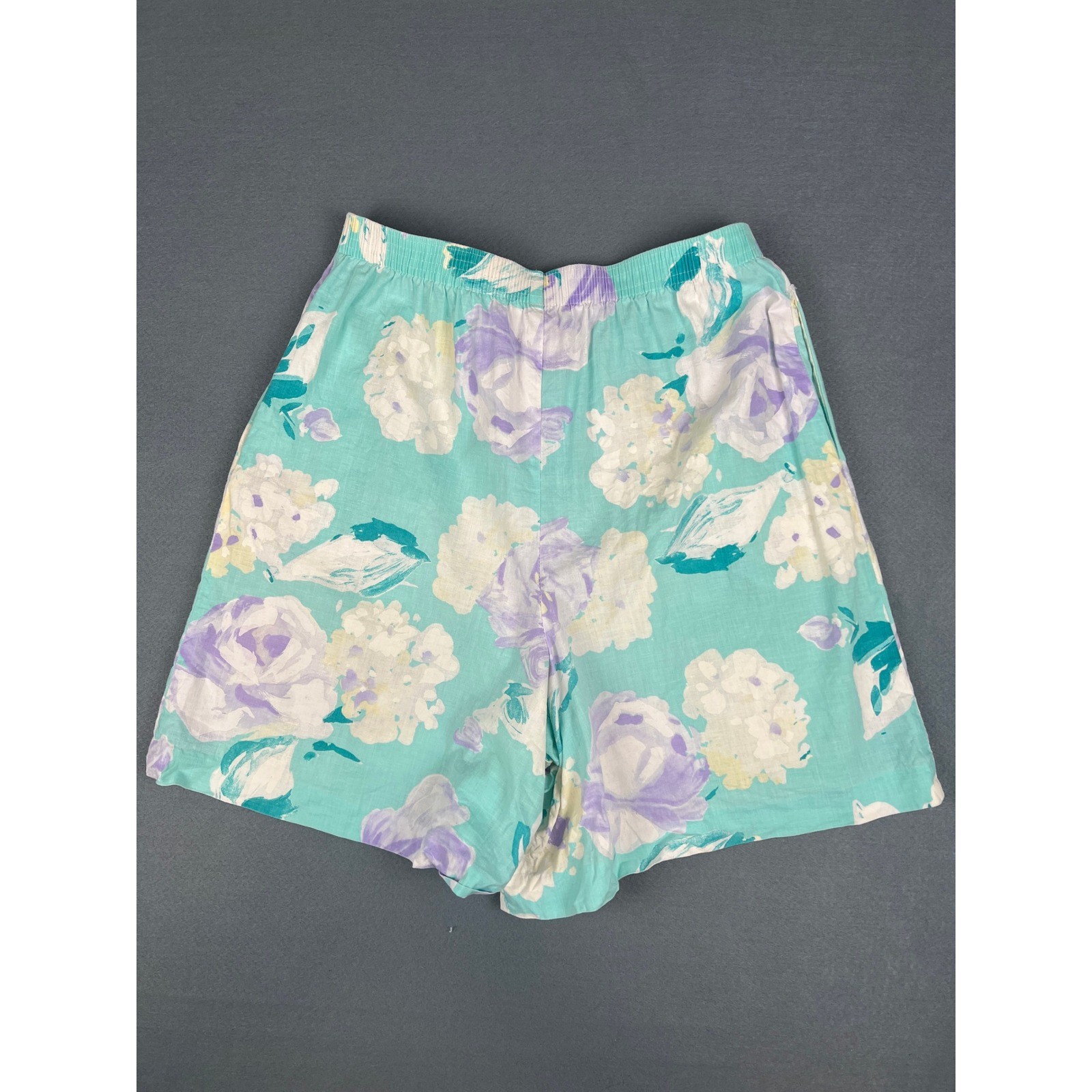 Vintage 80s Hunter Sportswear Floral High Waisted Shorts, Small 6, Teal Purple