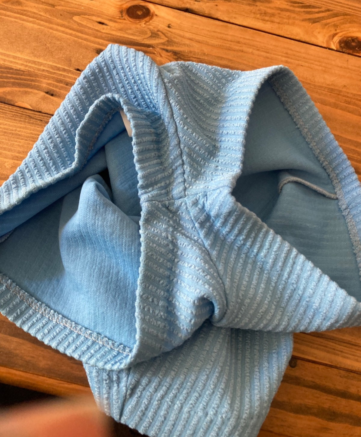 Vintage Sz 14 1960-70s Sky Blue Two Piece Bikini Set Knit Seersucker Stripe Mod
