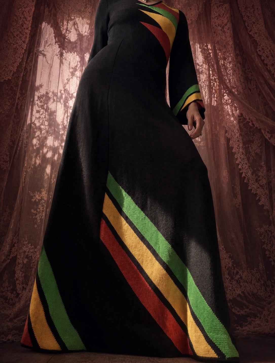 1960s Handmade Worsted Soft Wool Rastafarian Goth Gown