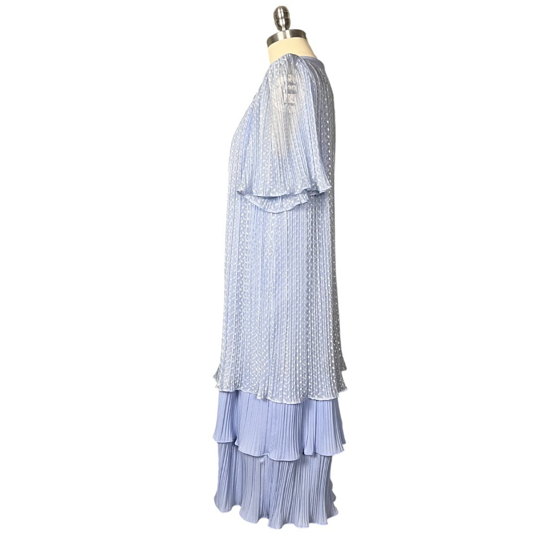 Vintage 80s Risa Ann Baby Blue Shimmer Pleated Tiered Dress S/M