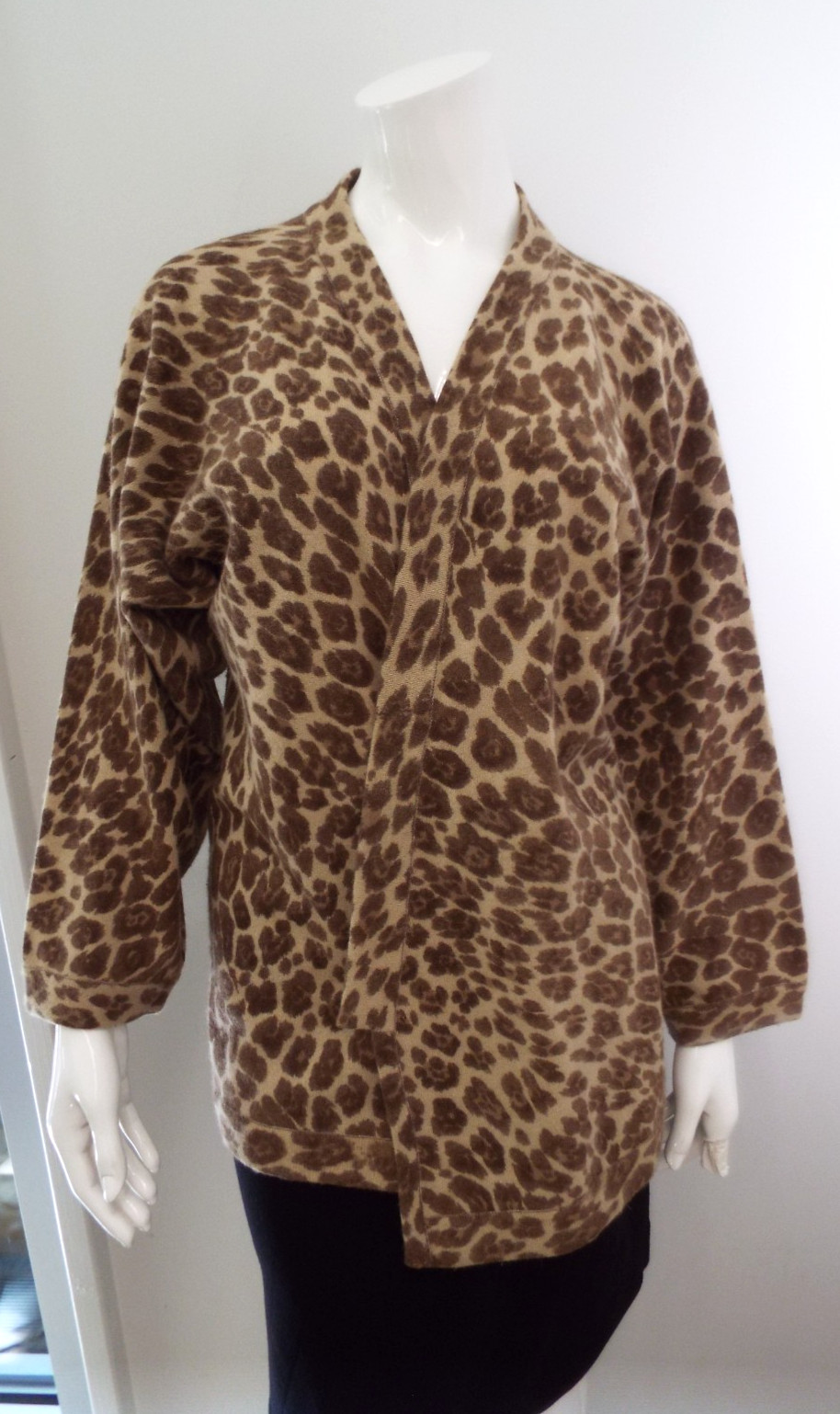 Vintage 1980s KENZO Leopard Lambswool Wrap Sweater LARGE Angora Cardigan Paris