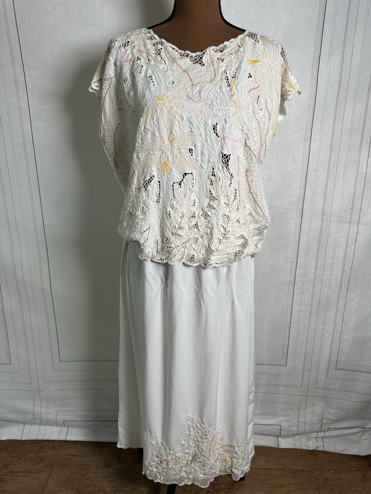 Vintage Nicola Embroidered Cutwork Lace 2 Pc Skirt Set L Resort Cottagecore