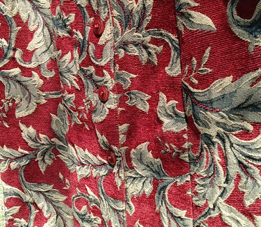 PORTRAIT 90s Lined Red and Gold Tapestry Jacquard Floral Coat/Jacket Long Boho
