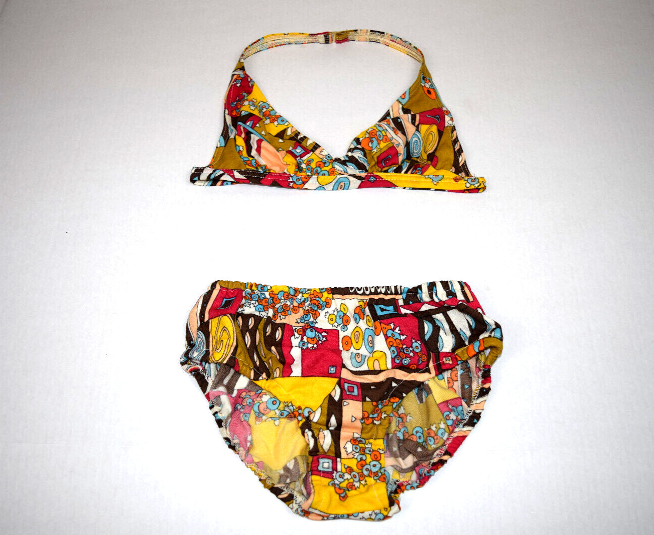 Swimsuit Bikini VTG 60s Pop Art Patchwork Bikini Sz 10 XS/S French Canadian