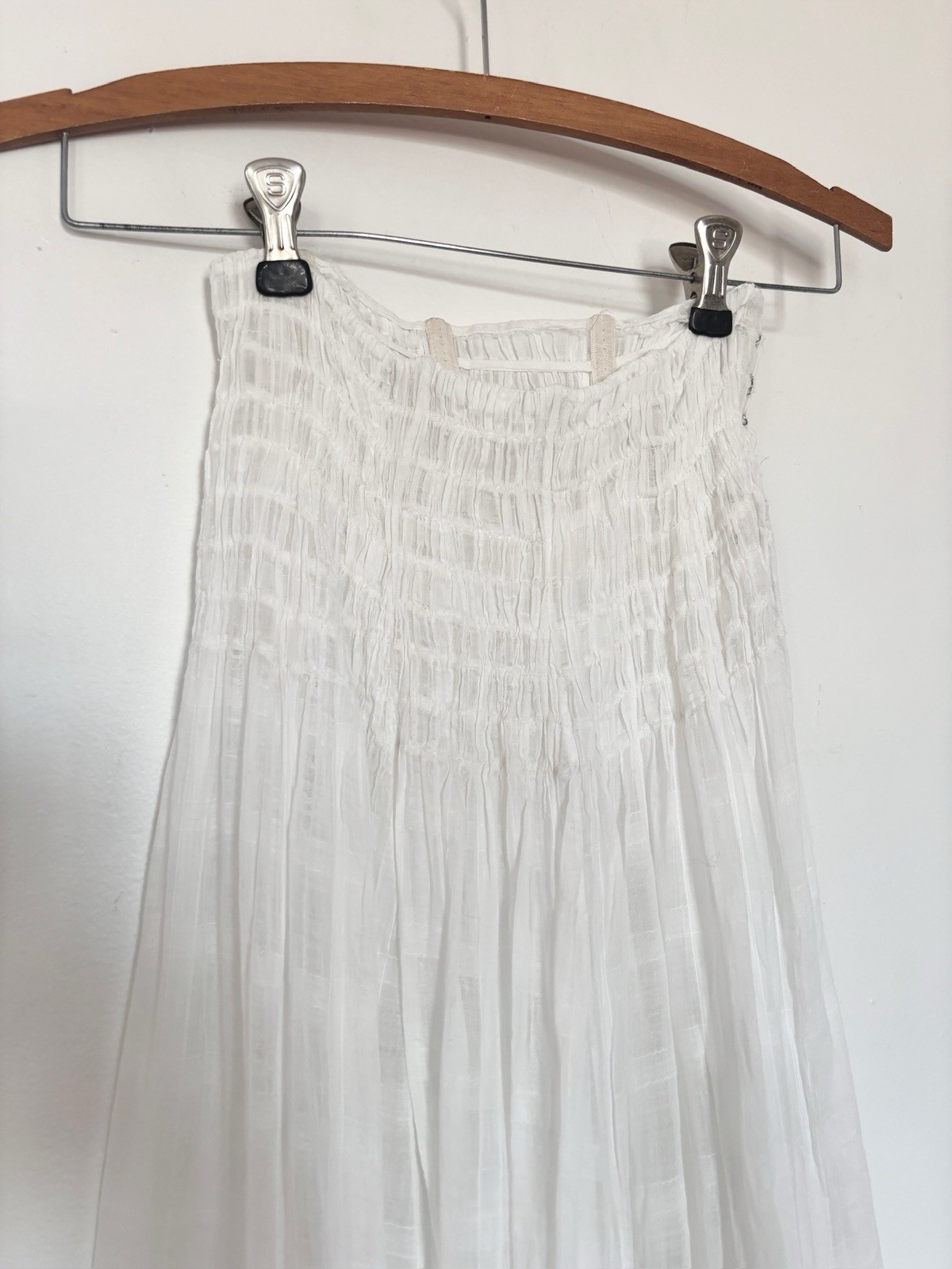 Antique Edwardian Sheer Windowpane Cotton Voile Skirt w Boned/Corseted Waist