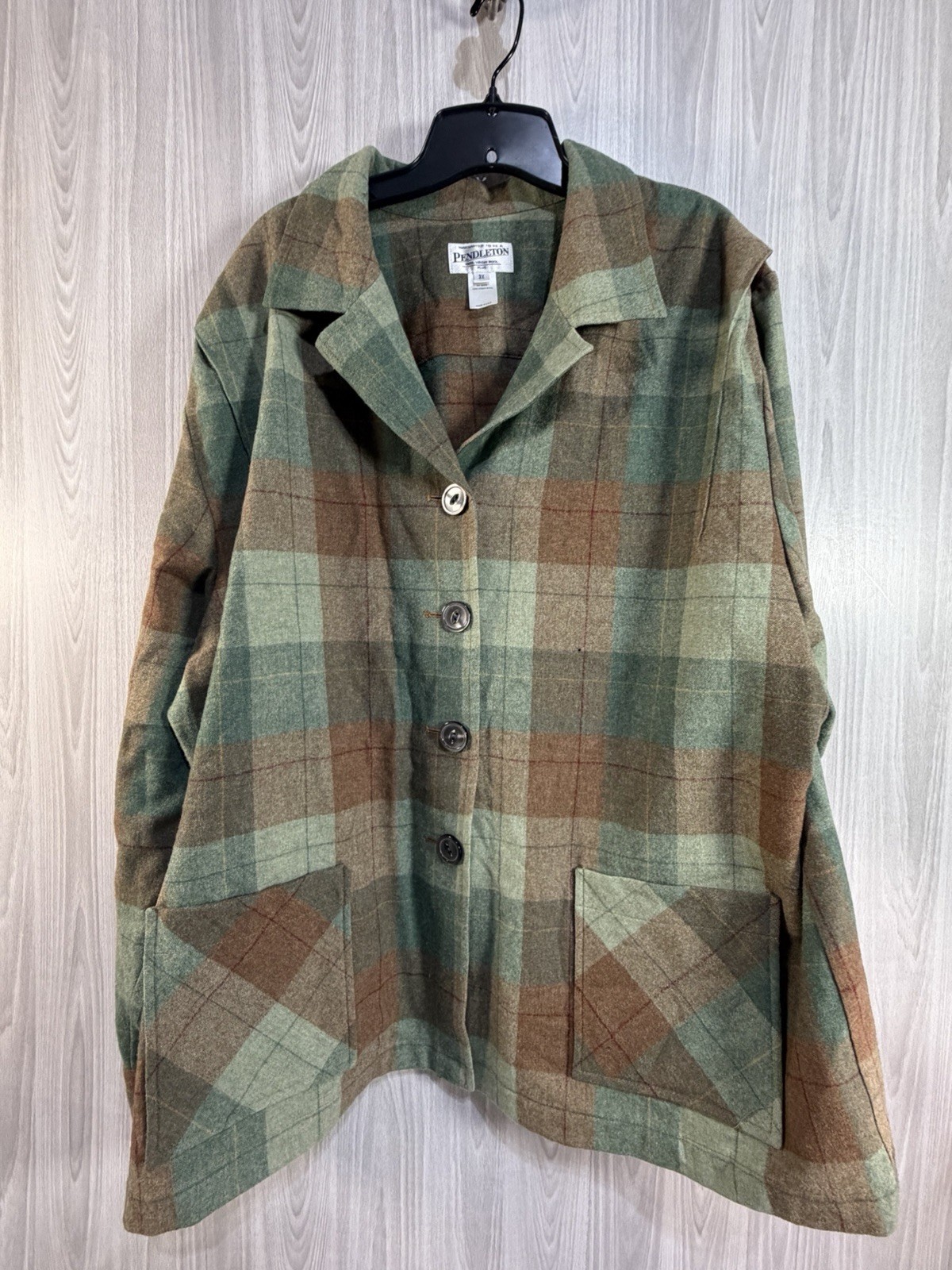 Pendleton Vintage Women&rsquo;s Green Plaid Wool 49er Shirt Jacket 3X Made In USA